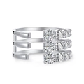 Elegant three-layer S925 sterling silver open ring with pavé-set round zircon stones - Three-Layer Open Style - White Gold