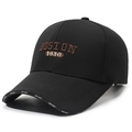 Black cotton baseball cap with Boston 1630 embroidery and white sport brim print - Adjustable / Black with Coffee Embroidery