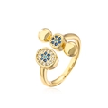 Dettaglio anello dorato con zirconi blu e bianchi e design dell'occhio greco - Aperto Regolabile / Oro Evil Eye (12927)