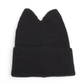 Detailaufnahme der schwarzen Strickmütze mit Katzenohren und breitem Umschlagrand - M (56-58cm) / Schwarz