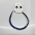 Silver-toned jewelry set featuring a deep blue teardrop necklace and matching earrings - Royal Blue Square Necklace 2pcs Set (70#)