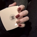 Glossy burgundy and caramel brown press-on nails with elegant gold foil accents - 24 Pcs/Set / Burgundy Red Gold Foil Patchwork Style (JP1005)