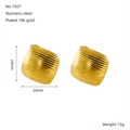 Detail view of square 18k gold plated stainless steel stud earrings with linear texture - Square Striped Style (1507)