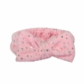 Detail of pink plush headband with silver stars and a large bow for skincare - Pink Headband