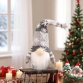 Grey knitted gnome Christmas candy jar ornament with snowflake hat on wooden sleigh - Grey Snowflake Hat/White Long Beard / Gray