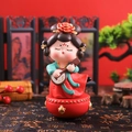 Traditional Chinese tumbler figurine of a Tang Dynasty girl in cyan top holding a Ruan - -36 Playing The Piano* / Ancient Style Ornament Series