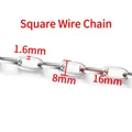 Silver stainless steel rectangular link chain with 16x8x1.6mm size specifications - Square Wire Chain 1.6x8mm / Steel