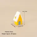 Miniature yellow house resin ornament with blue door and snow top for Christmas decor - No.32 - Resin Yellow/Blue Snow House
