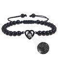 Adjustable black heart projection stone bracelet with matte beads and I Love You content - Matte Black Stone Bracelet