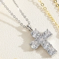 Macro detail of cross pendant featuring six sparkling zircons on gold and silver chain - Platinum Plated Round Zircon Cross