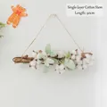 Decoración de pared de madera natural con algodón, hojas verdes y luces LED cálidas - Rama de Algodón de Una Sola Capa (40cm Con LED)