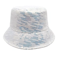 Close-up of white sequin bucket hat showing shimmering silver and light blue details - M (56-58cm) / White