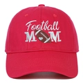 Detail of 3D Football MOM embroidery on red washed cotton canvas baseball cap - Red