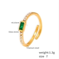 18k gold plated titanium steel ring featuring a square green glass stone and crystals - US 7 / Gold Green