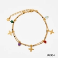 Bracelet de cheville double couche en acier doré avec perles colorées et trèfles - Bracelet de Cheville en Or (JAK454)