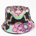 Détail de motifs arc-en-ciel et nuages colorés sur un chapeau bob en polyester noir - M(56-58cm) / Nuages Arc-en-ciel Psychédéliques Noirs (34#)