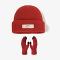 Winter knitted hat and touchscreen gloves set in vibrant red with Sport label - Wine Red (2-Piece Set)