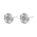 Macro view of silver geometric hexagon stud earrings with cluster diamond setting - VE867 Hexagon / Silver