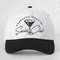 Black and white Espresso Martini Social Club embroidered cotton baseball cap - White and Black Splicing