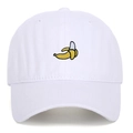 Close-up of high-quality cotton twill fabric and detailed yellow banana embroidery on white cap - White