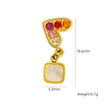Gold heart stud earring with colorful crystals and white shell pendant, 18.6mm height - Multicolor Heart Square Shell Pendant (YTE2411008-18)