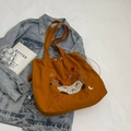 Borsa tote in tela arancione caramello con ricamo a bassotto e chiusura a coulisse - Ricamo Bassotto / Arancione