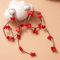 Pendientes de concha con borlas de cuentas de coral rojo irregular bañados en plata - Estilo de Aguja de Plata Roja