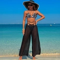 Three-piece women's swimwear set with zebra print bikini and black mesh beach trousers - S / Top And Bottom / Black Striped & Black Set