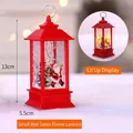 Rote 13cm Weihnachts-Laterne mit Weihnachtsmann-Muster und warmem LED-Flammenlicht - Weihnachtsmann / Rot