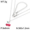 Cute red cherry pendant necklace in silver stainless steel with green leaf charm - Silver Red Glazed Mini Cherry Pendant (KN295048-GC)