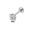 G23 titanium labret stud with 4mm square cubic zirconia in a silver prong setting - 4mm Square / Silver