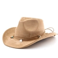 Retro suede cowboy hat in camel with bohemian turquoise and shell decorative cord - M (56-58cm) / Camel