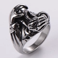 Silver punk hip-hop 304 stainless steel ring with skull and bone relief - US 9 / Skeleton Hand Wrapped Skull Style (Style B)