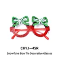Sparkly red Christmas glasses with green glitter bows and white snowflake accents - Green Bowknot Decorative Glasses