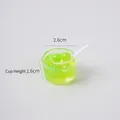 Miniature green jelly dessert bowl model with white spoon for dollhouse decor - Fluorescent Green