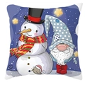 Christmas gnome and snowman pillow cover with stars and snowy landscape patterns - Style 28