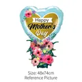Blue heart-shaped Happy Mother's Day foil balloon with floral prints, 48x74cm size - Blue Flower English Mother's Day