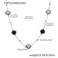 Silver stainless steel necklace with geometric black glass stone square pendant detail - Necklace / Steel-Black