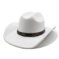 Detail of white felt cowboy hat featuring leather band and vintage bull head metal emblem - M(56-58cm) / White