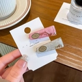 Pink and grey marble resin spring hair clips with metal logo on a display card - Pink + Grey (Pair)