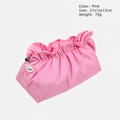 Pink pleated cloud makeup bag in silk texture with pearl charm and metal chain - Pink
