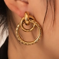 Minimalist double layered gold geometric hoop earrings for women in stylish stainless steel - Gold Hoops with Hole Pattern (E0716)
