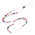 Bohemian rainbow polymer clay phone strap with LOVE beads and blue evil eye detail - Rainbow Evil Eye LOVE Style (ZC922)