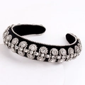 Baroque black velvet wide headband with sparkling crystal rhinestones for women - Silver