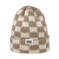 Khaki und weiße Beanie-Mütze im Schachbrettmuster mit weichem Umschlag für Damen - M (56-58cm) / Khaki