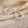 Detail view of silver pearl hoop earrings with measurements 24.3mm and weight 8.8g - Silver U-shape Pearl