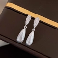 Silver textured teardrop earrings featuring sparkling zircon stone inlays on jewelry box - 19# Silver Needle Zircon Brushed Waterdrop Earrings