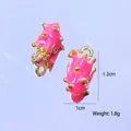 Macro detail of dragon fruit enamel alloy pendants with dimensions and weight info - Pink Dragon Fruit
