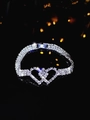 Elegant double-heart interlocking silver bracelet with full micro-pave crystals and zircon - Silver Double Heart Style