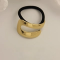 Minimalist gold plated metal hair ring with black elastic cord and irregular polished surface - Glossy Long/Short Arc Gold